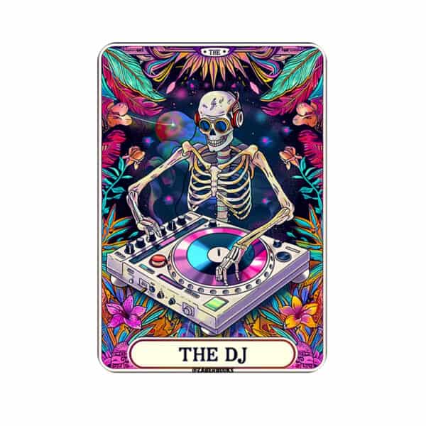 DJ Skeleton Tarot Card Vinyl Sticker - Image 3
