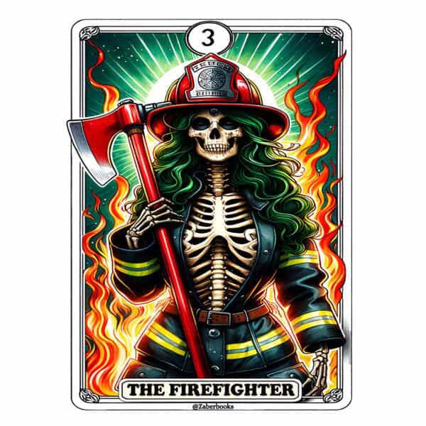 Firefighter Skeleton Tarot Card Vinyl Sticker - Image 2