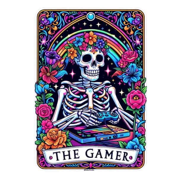 Gamer Skeleton Tarot Card Vinyl Sticker - Image 3