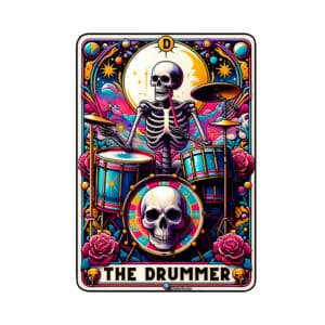 Drummer Skeleton Tarot Card Vinyl Sticker