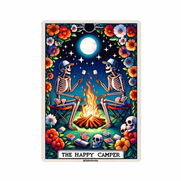 Happy Camper Skeleton Tarot Card Vinyl Sticker - Image 3