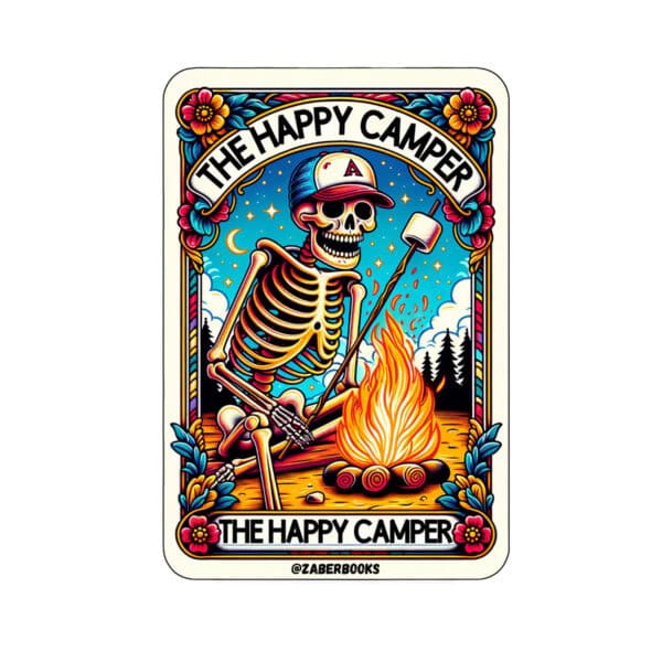 Happy Camper Skeleton Tarot Card Vinyl Sticker