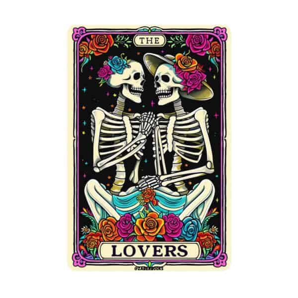 Lovers Skeleton Tarot Card Vinyl Sticker - Image 4