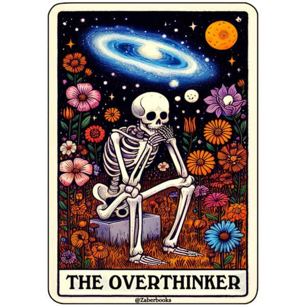 Overthinker Skeleton Tarot Card Vinyl Sticker - Image 3