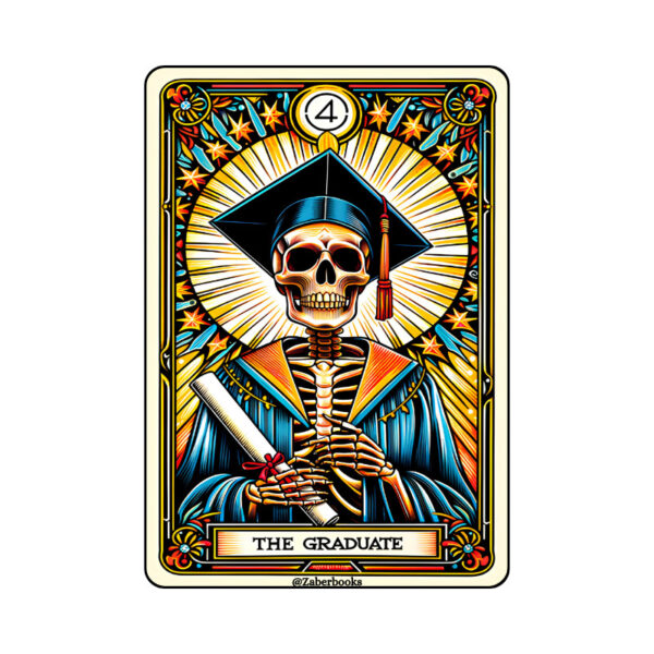 Student Graduate Skeleton Tarot Card Vinyl Sticker - Image 3
