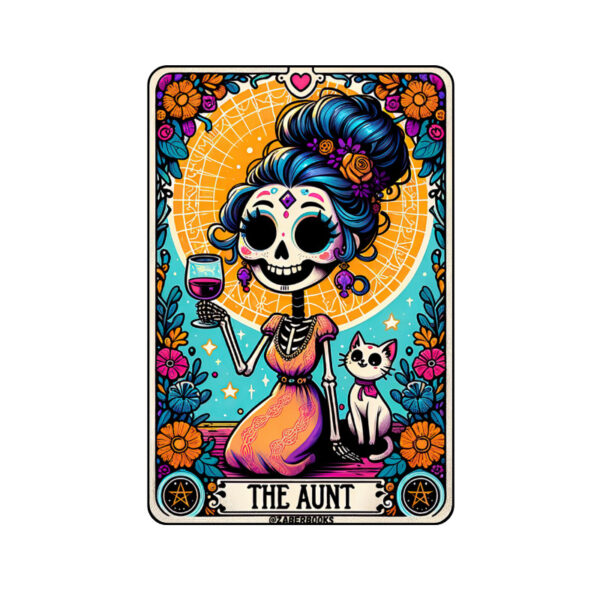 Aunt Skeleton Tarot Card Laminated Sticker | Funny Sarcastic Waterproof Water Bottle & Laptop Holographic Vinyl Sticker