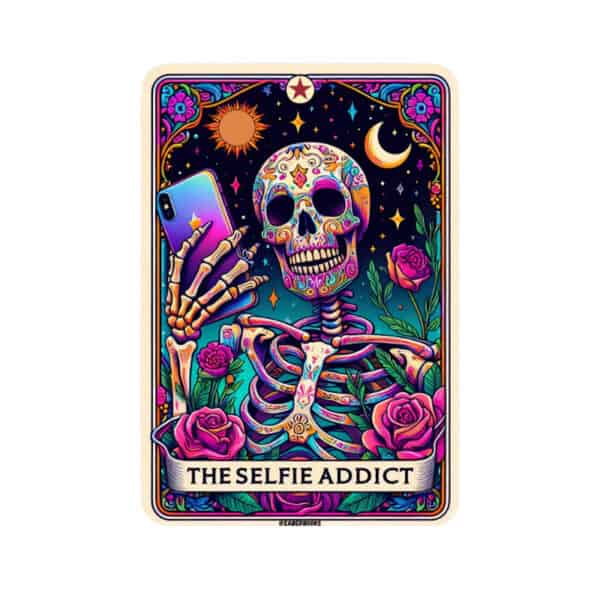 Addicted to My Phone Skeleton Tarot Card Vinyl Sticker