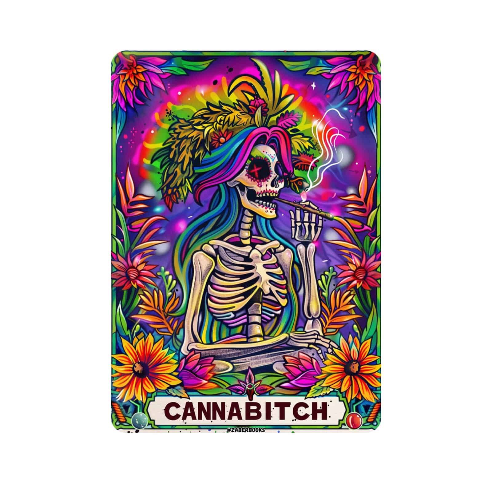 The Cannabitch Weed Skeleton Tarot Card Sticker | Funny Sarcastic Waterproof Water Bottle & Laptop Holo Sticker Decal | Holographic Vinyl