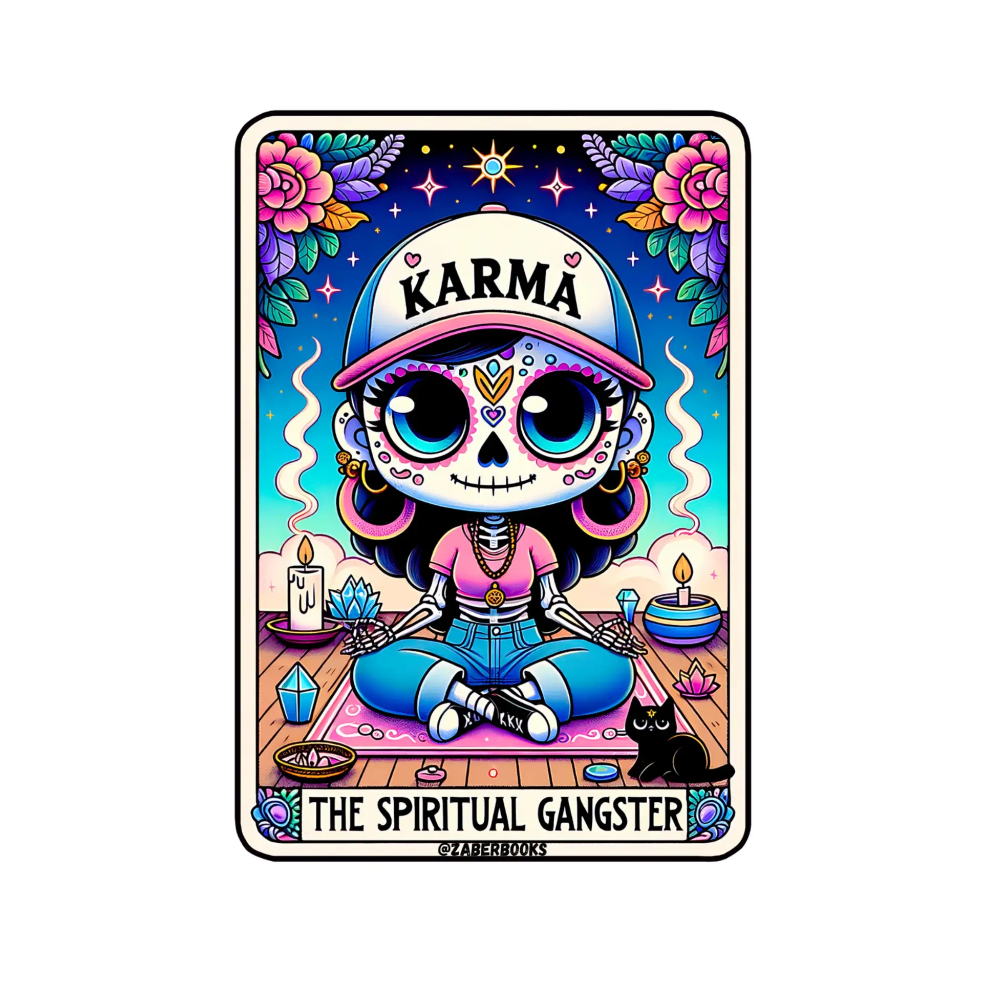 Karma Spiritual Gangster Skeleton Tarot Card Laminated Sticker | Funny Sarcastic Waterproof Water Bottle Laptop Holographic Vinyl Sticker