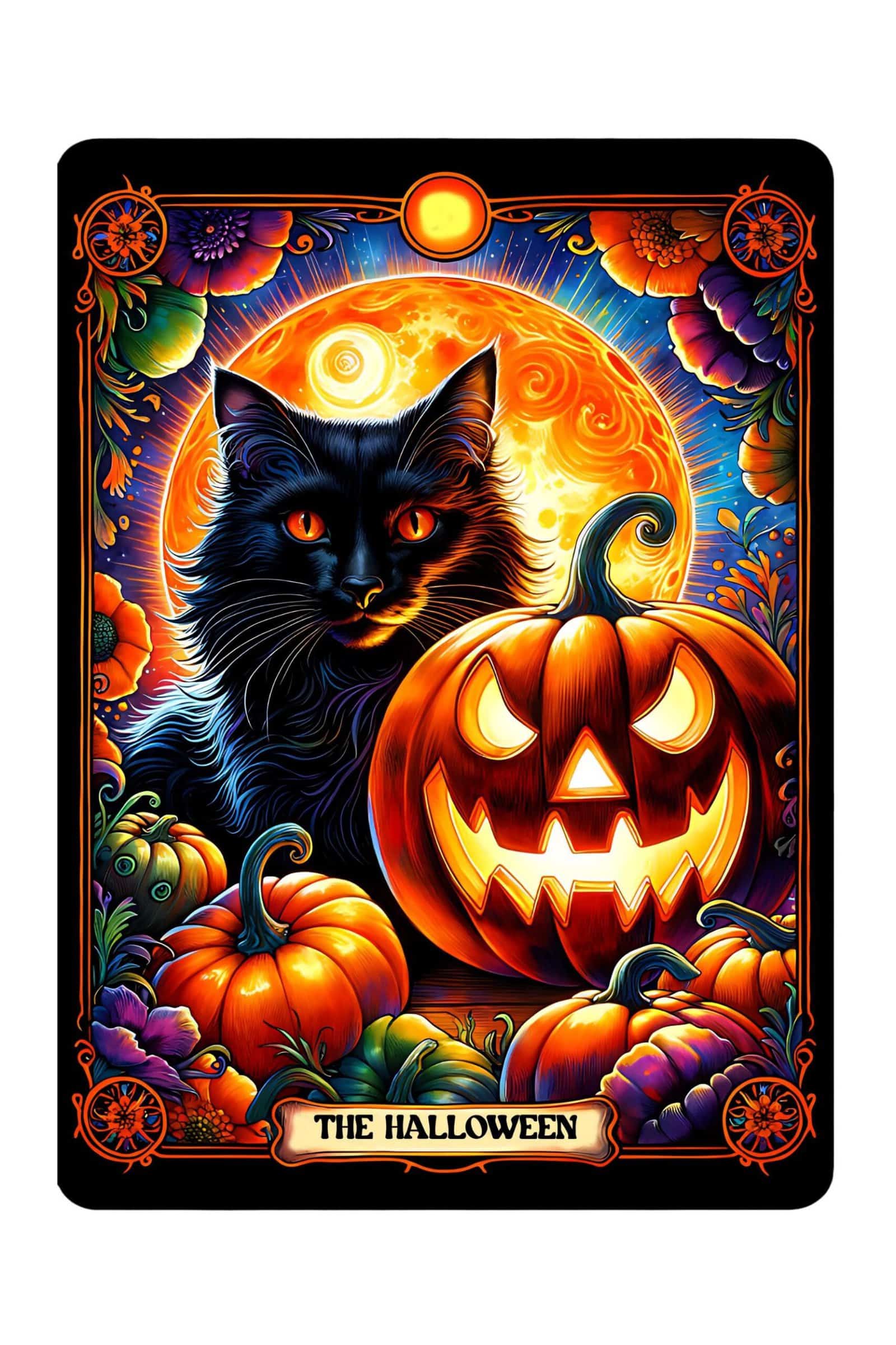 Halloween Cat Skeleton Tarot Card Laminated Sticker| Funny Sarcastic Waterproof Water Bottle & Laptop Holographic Vinyl Sticker
