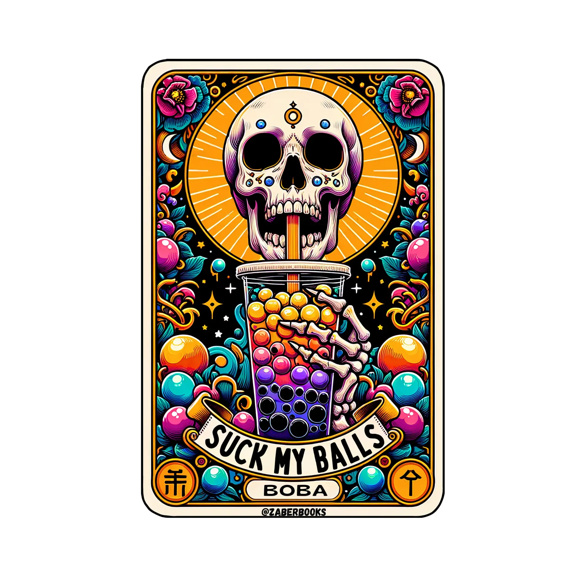 The Suck My Balls Skeleton Tarot Card Laminated Sticker| Funny Sarcastic Waterproof Water Bottle & Laptop Holographic Vinyl Sticker