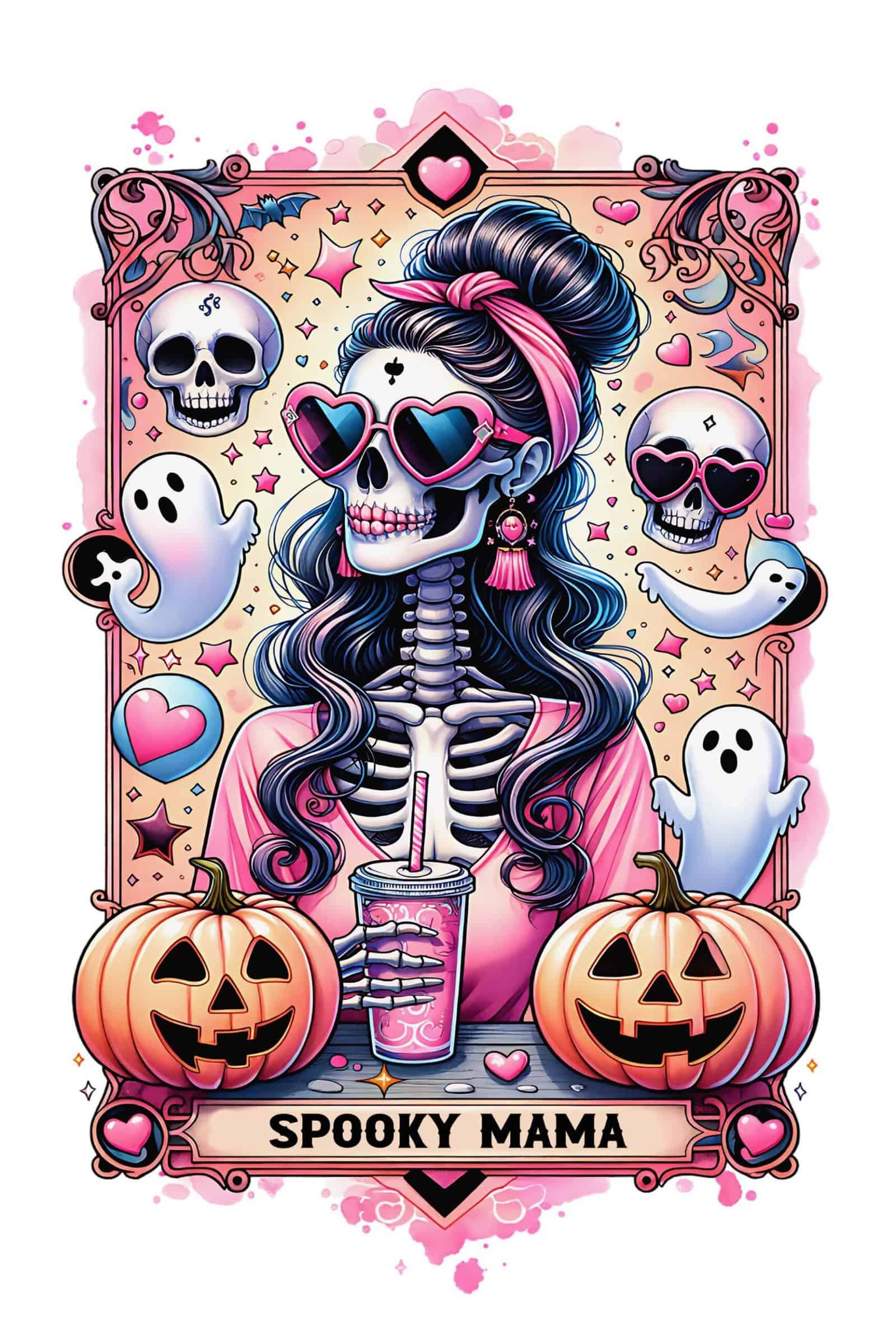 Spooky Mama Halloween Skeleton Tarot Card Laminated Sticker | Funny Sarcastic Waterproof Water Bottle & Laptop Holographic Vinyl Sticker