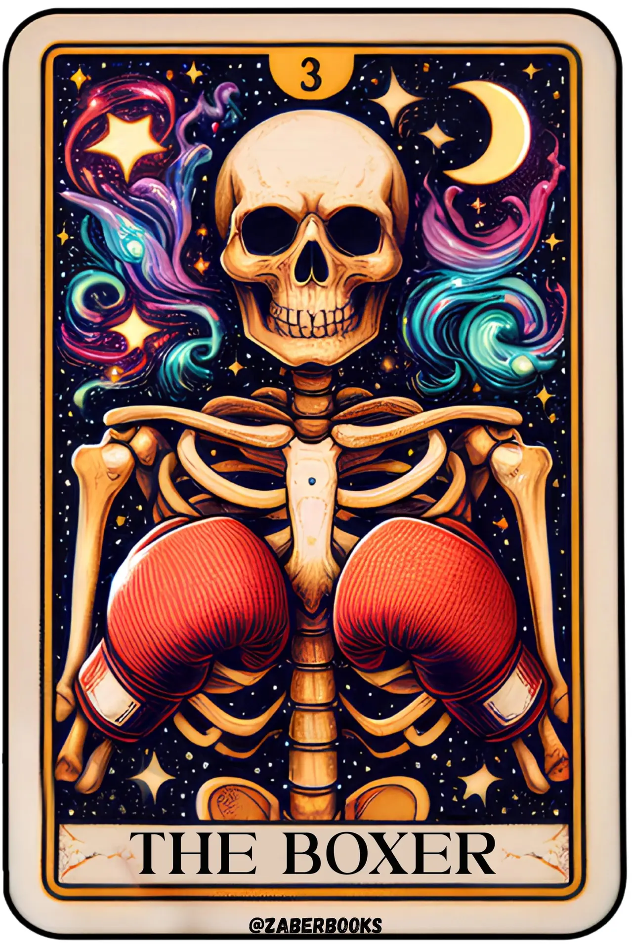The Boxer Fighter Athletic Skeleton Tarot Card Laminated Sticker | Funny Sarcastic Waterproof Water Bottle Laptop Holographic Vinyl Sticker