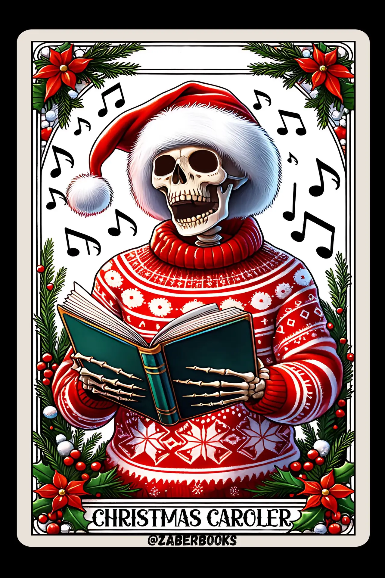 The Christmas Caroler Skeleton Tarot Card Laminated Sticker | Funny Sarcastic Waterproof Water Bottle & Laptop Holographic Vinyl Sticker