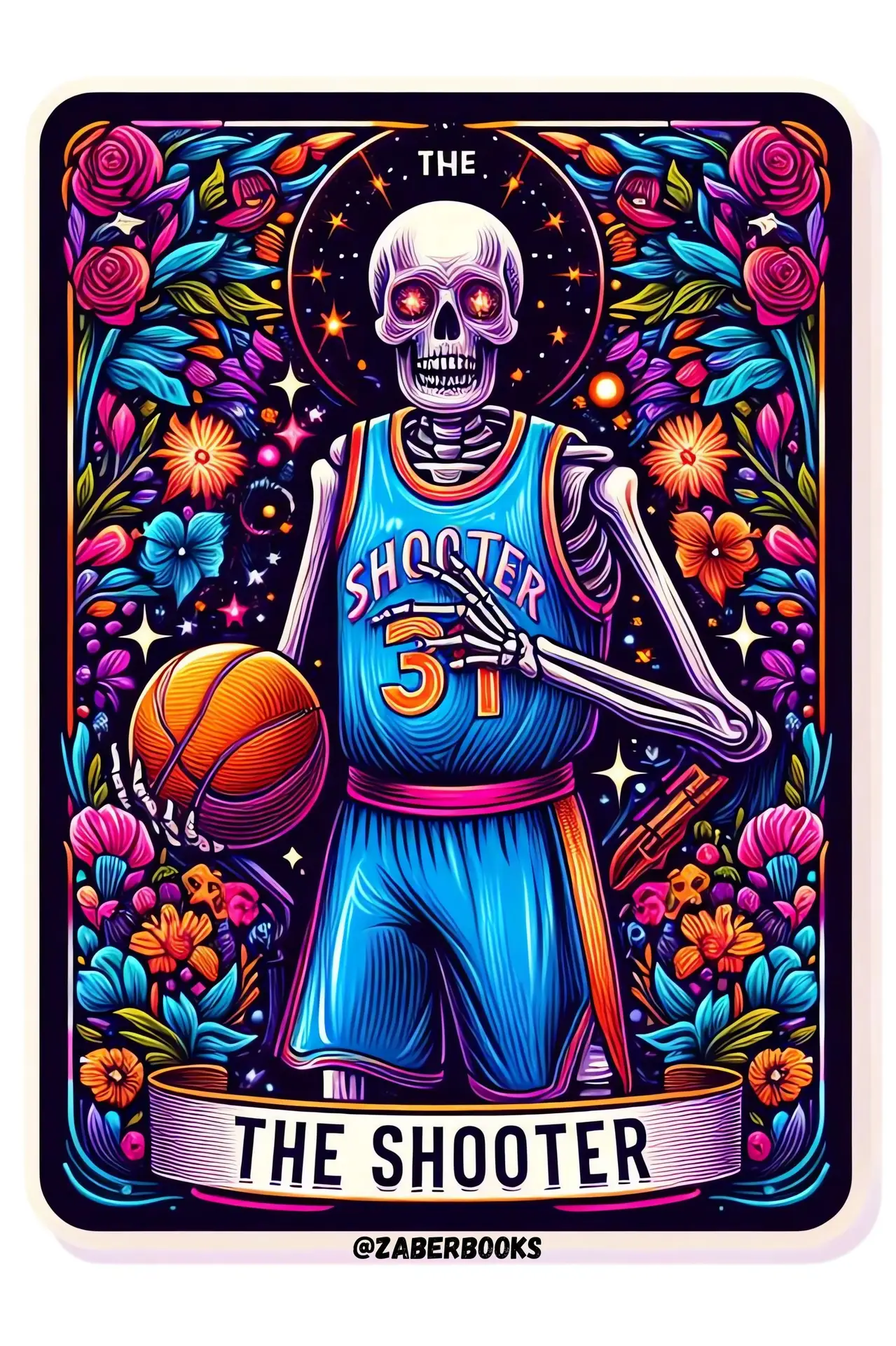 The Basketball Player Athletic Skeleton Tarot Card Sticker| Funny Sarcastic Waterproof Water Bottle & Laptop Holographic Vinyl Sticker