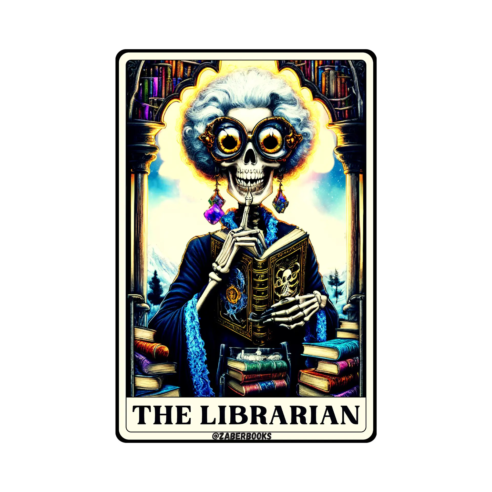 Librarian Skeleton Tarot Card Vinyl Sticker