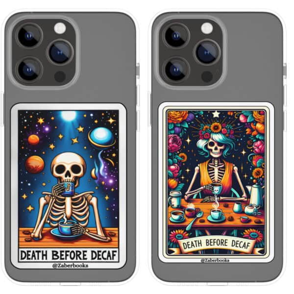Death Before Decaf Skeleton Tarot Card Sticker - Image 4