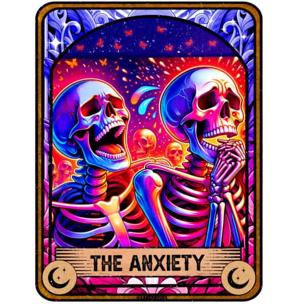 Anxiety Skeleton Tarot Card Vinyl Sticker - Image 2